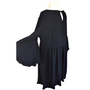 Umgee Linen Blend Black Short Sleeve Boho Summer Dress Size Medium Angel Sleeves